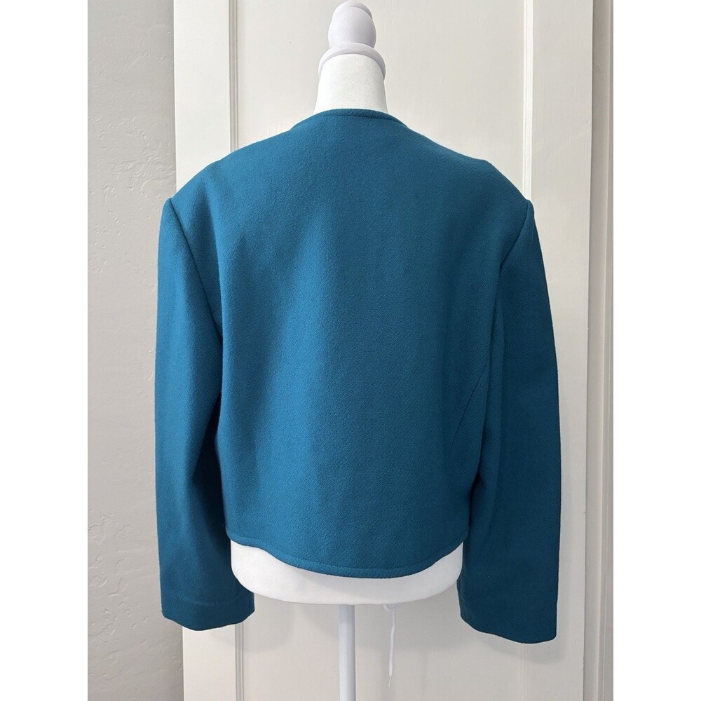 Pendleton Vintage 100% Wool Cropped Jacket Buttons Teal USA Shoulder Pads Medium - Picture 5 of 11